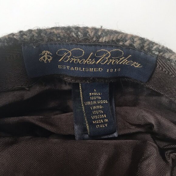 Brooks Brothers Hat Cap Tweed Men Large Herringbone Flat Brown Wool Italy Cabbie - Picture 5 of 6